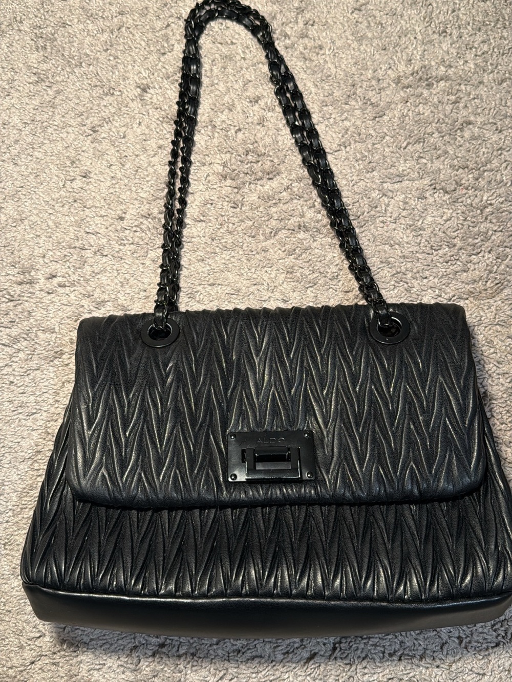 ALDO black Quilted Shoulder Bag with Chain Straps